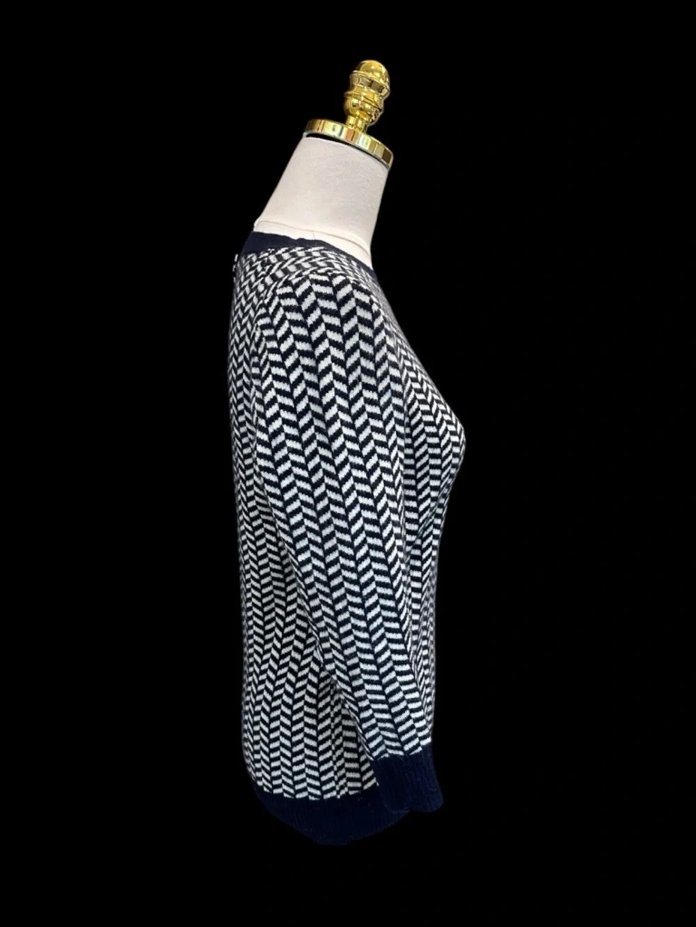 J. Crew Women’s Italian Cashmere Herringbone Sweater Navy/White Sz S Academia